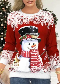 Женские Рождественские пуловеры, топы, осенняя толстовка с графическим принтом Рождественского снеговика, толстовки с круглым вырезом и мультяшными принтами для отдыха