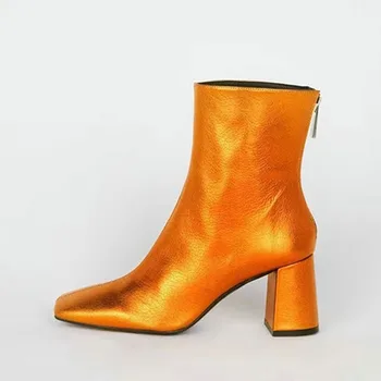 Arden Furtado 2023 Four Seasons Короткие ботинки из натуральной кожи с квадратным носком на массивном каблуке, элегантные Модные ботинки с застежкой-молнией сзади для поездок на работу