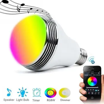 E27 Умная светодиодная лампа RGB Цветомузыкальные лампы Беспроводное управление 4.0 Музыкальный динамик Таймер
