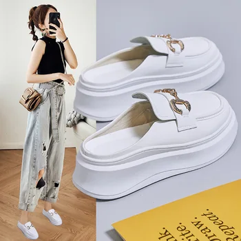 INS Корейская версия Little White Shoes Women 2023 Летняя Новая Студенческая Повседневная обувь с полуопорой на одной ножной педали.
