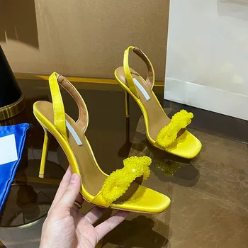Босоножки со стразами, женские вечерние туфли на тонком каблуке, Брендовые дизайнерские Sandalias De Mujer 2023, Элегантные летние модельные туфли