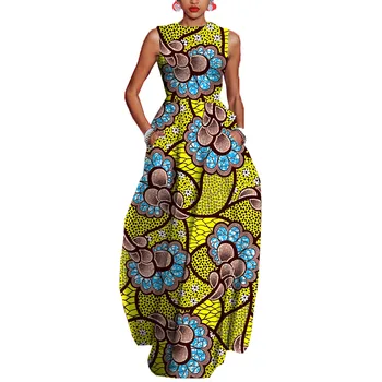 Женское вечернее платье в африканском стиле Анкара без рукавов Длиной до пола, облегающая одежда с расклешенными рукавами, женские платья макси A722509