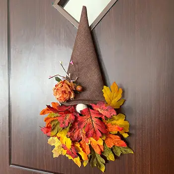 Дверная Подвеска, Осенняя Гирлянда, декор для Фестиваля урожая, реалистичные венки с гномами из кленовых листьев для внутреннего/наружного настенного подвешивания на дверь.