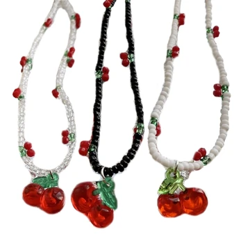 Ожерелье с подвеской из черешни, Модное ожерелье-ошейник, цепочка на ключицу, Винтажное колье из бисера, эффектные украшения