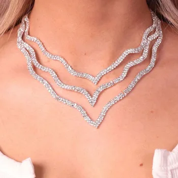 Модное трехслойное волновое ожерелье Stonefans для женщин, Бесплатная доставка, Блестящая Многослойная цепочка со стразами, колье, ювелирные изделия