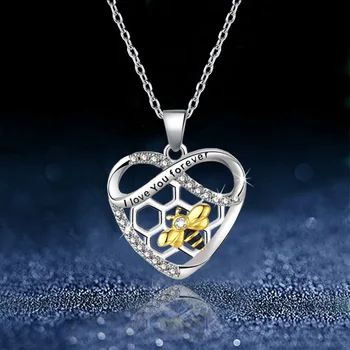 Роскошное женское ожерелье с подвеской в виде сердца с шестиугольником, Золотое, серебряное ожерелье со стразами для женщин, маленькое желтое ожерелье с пчелой, ювелирные изделия