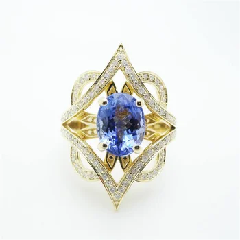 Роскошное Женское кольцо с синим овальным цирконом Promise Обручальное кольцо из желтого золота с кристаллами Обручальные кольца для женщин
