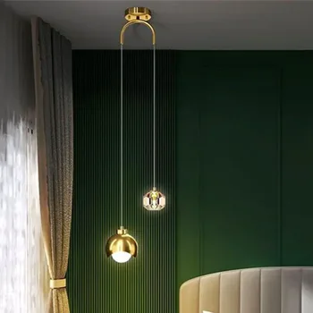 Скандинавские роскошные хрустальные светодиодные подвесные светильники с двойной головкой, прикроватная подвесная лампа, спальня, гостиная, кухня, люстра в спальне, светильники