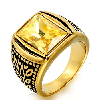 Винтажные квадратные кольца с драгоценными камнями Bague для мужчин, Титановые браслеты из нержавеющей стали с 18-каратным золотым наполнением, Крутые аксессуары для пальцев