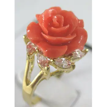 изящное кольцо с розовым жадеитовым цветком#7,8,9