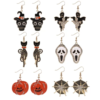 Тыквенный скелет, кошка, призрачный паук, серьги на Хэллоуин, вечерние украшения