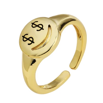 Модные кольца с эмалью из 18-каратного золота, Милые глазки, Регулируемые кольца из латуни, модные украшения для женщин, открытое ежедневное кольцо с подвесками.