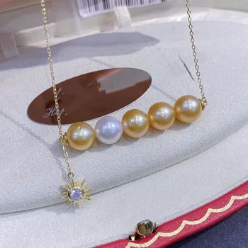 Роскошное жемчужное ожерелье 8-9 мм Природа Японский Akoya Золото Белый Жемчуг Кулон ювелирные изделия жемчужное ожерелье винтаж