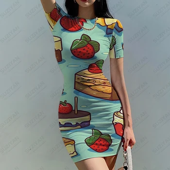 Летнее платье с круглым вырезом и короткими рукавами, бесшовное платье с 3D принтом 