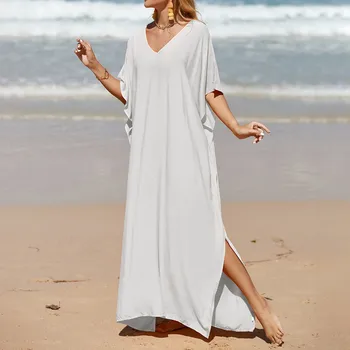 JAYCOSIN 2023 Женская пляжная блузка-платье свободного размера, богемное платье-бикини с длинной юбкой, летняя пляжная одежда, однотонный наряд 2023 г.