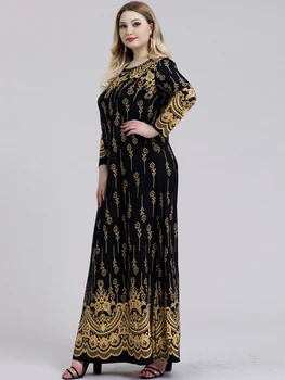 Новые элегантные платья для женщин с арабским принтом и длинными рукавами больших размеров