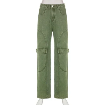 2023 Новые Осенние Модные брюки-карго, женские мешковатые брюки свободного кроя, Высокая талия, Тонкий шнурок на талии с карманами, женская Зеленая сковорода