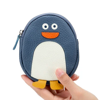 Милый кошелек с изображением пингвина для девочек, женская мини-сумка для монет из натуральной кожи, креативные маленькие сумки для хранения, Кавайные кошельки на молнии, кошельки