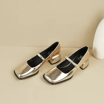 Женские весенне-летние винтажные простые офисные повседневные туфли Мэри Джонс с квадратным носком на толстом каблуке из искусственной кожи, женские туфли на каблуках