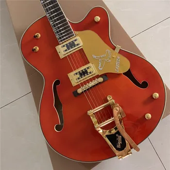 Заказная версия электрогитары ES 335 с полым джазовым корпусом красного цвета, золотая фурнитура с накладкой из розового дерева Bigsby, бесплатная доставка